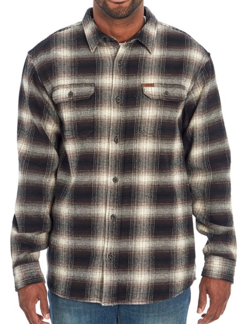 Orvis Big Bear Heavyweight Flannel Shirt Shacket Size Large Brown Black Plaid